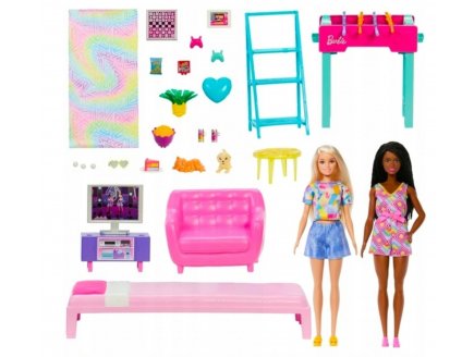 Barbie Le Grand S�jour + La chambre � Couch� + 22 accessoires + 2 poup�es mannequins - Mattel - HYT64