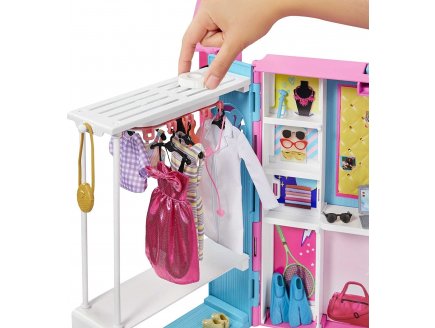 Barbie maison : le dressing transportable + 25 accessoires - habits - vetement - 1 poupee mannequin - Mattel - gbk10