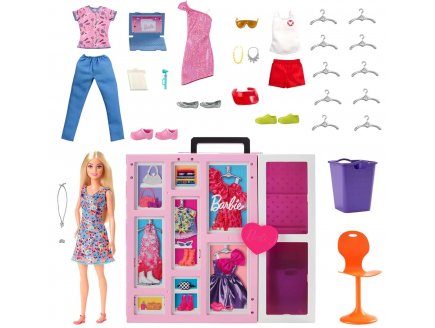 Barbie maison : le dressing transportable + accessoires - habits - v?tement - 1 poup?e mannequin - 35 ?l?ments - Mattel - hgx57