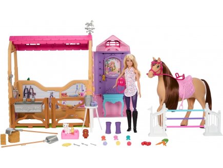 Barbie métier : le grand centre équestre + 1 cheval + 26 accessoires + 1 poupée mannequin - Mattel - HXJ44