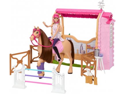 Barbie métier : le grand centre équestre + 1 cheval + 26 accessoires + 1 poupée mannequin - Mattel - HXJ44