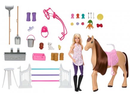 Barbie métier : le grand centre équestre + 1 cheval + 26 accessoires + 1 poupée mannequin - Mattel - HXJ44