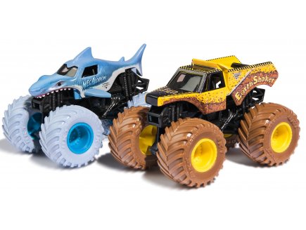 Coffret 2 monster jam 1/64 serie 31 : megalodon vs earth shaker - vehicule miniature metal - Spin master