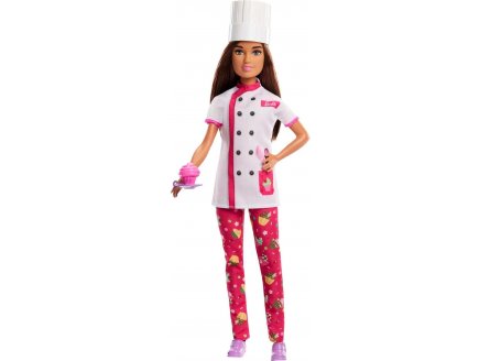 Coffret Barbie Cuisine : Poupée Barbie Cheffe pâtissière avec 2 accessoires - Poupée mannequin - Mattel - HKT67