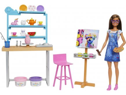 Coffret Barbie et l'atelier de peinture avec poupe Barbie + Accessoires - 26 pices - Poupe mannequin - Mattel - HCM85