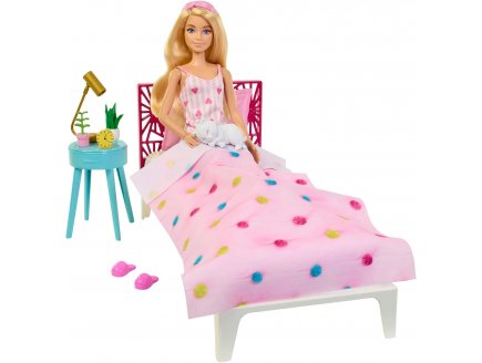 Coffret Barbie : la chambre  couch + coiffeuse + poupe mannequin + chat + 18 accessoires - Mattel - HPT55
