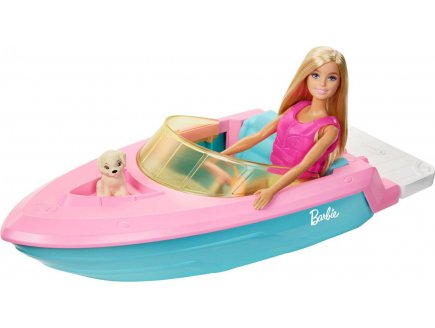 Coffret Barbie : le Hors Bord + poupe mannequin + chien + 3 accessoires - Bateau - Mattel - GRG30