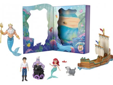 Coffret livre d'histoire Ariel avec 6 figurines : Ariel - Prince Eric - Max - Roi Triton - Ursula Et Crabe Sébastien - Poupée Disney Princesse