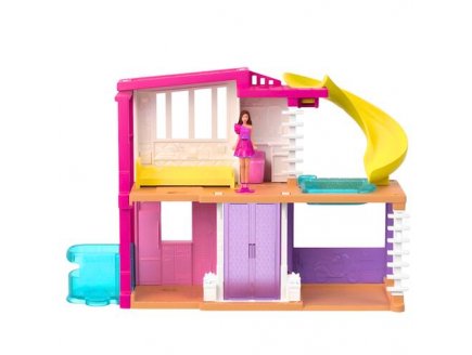 Coffret mini barbieland : la maison de poupee avec piscine et toboggan + 1 figurine + accessoire - barbie - Mattel hyf47