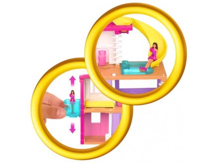 Coffret mini barbieland : la maison de poupee avec piscine et toboggan + 1 figurine + accessoire - barbie - Mattel hyf47