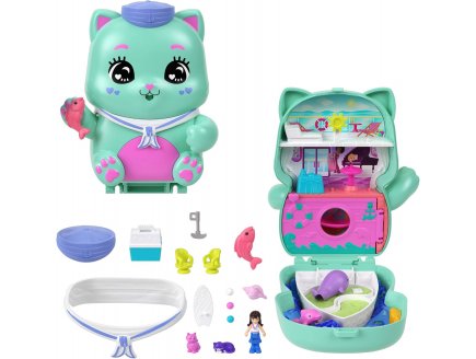 Coffret Polly Pocket Chaton : Croisi�re du chaton + 1 figurine + 2 Animaux + 10 accessoires - Mattel - JCR37 - Poup�e