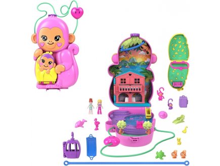 Coffret Polly Pocket Sac surprises Maman singe et son bb - Mattel - HWP04 - Mini univers poupe, animaux