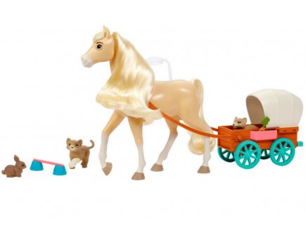 Coffret spirit : jument chica linda et sa petite carriole - cheval 20 cm + lapin + accessoires - Mattel