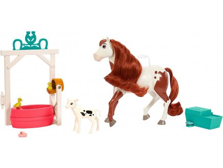 Coffret spirit : le bain de boomerang - cheval 20 cm + vache + accessoires - Mattel