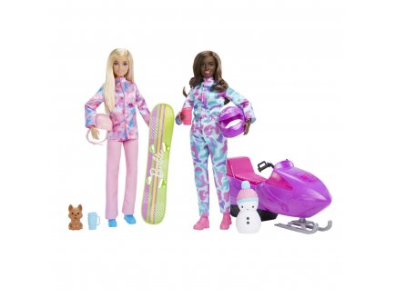 Coffret Sport d'Hiver Motoneige de Barbie + Snowboard + 2 poupes mannequin Barbie + 6 accessoires - Mattel - HGM75