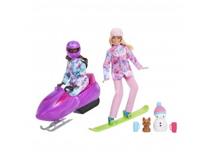 Coffret Sport d'Hiver Motoneige de Barbie + Snowboard + 2 poupes mannequin Barbie + 6 accessoires - Mattel - HGM75