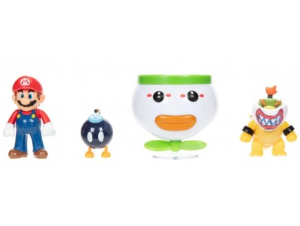 Coffret Super Mario 3 figurines : Bob-omb - Bowser Jr - Koopa Mobile et Mario - figurine et véhicule Nintendo - Jakks