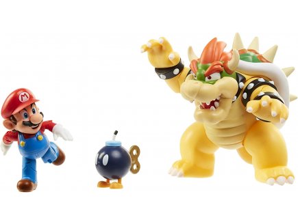 Coffret super mario bataille de la lave de bowser - 3 figurines bowser bomb et mario - figurine nintendo - jakks