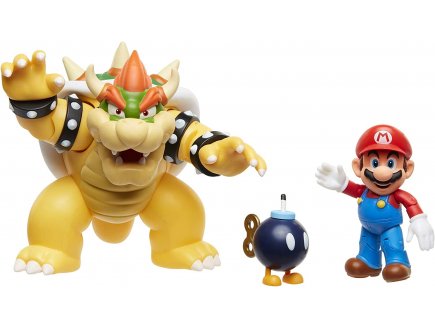 Coffret super mario bataille de la lave de bowser - 3 figurines bowser bomb et mario - figurine nintendo - jakks
