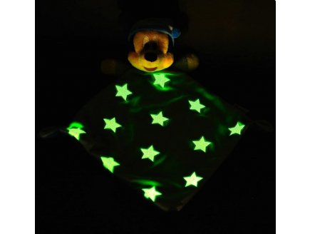 Doudou plat avec etoiles phosphorescentes mickey la souris - peluche Disney avec mouchoir bleu - nicotoy