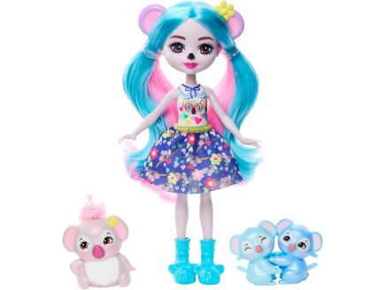 Enchantimals Glam Party poup�e Karalee Koala et Bloke + 2 b�b�s koala - Figurine 15 cm - Animal - Mattel HNT61