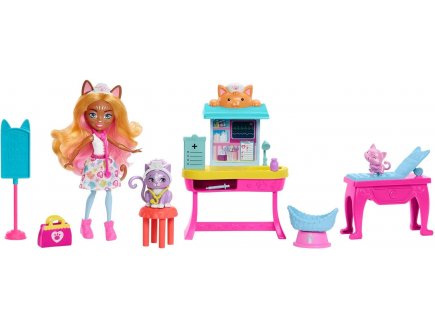 Enchantimals le cabinet du docteur chat : poupe + 2 animaux + 12 accessoires - Mattel - hlh22
