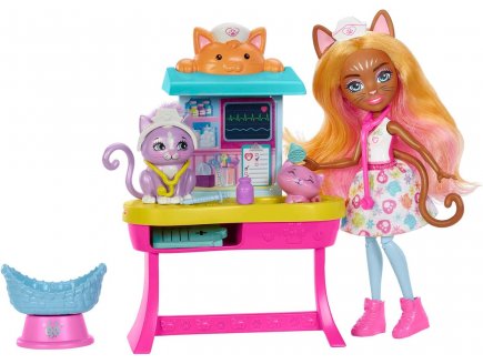 Enchantimals le cabinet du docteur chat : poupe + 2 animaux + 12 accessoires - Mattel - hlh22