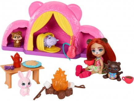 Enchantimals le camping : poup?e ours biloxi et trail - 12 pi?ces - Mattel - htw71