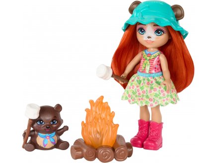 Enchantimals le camping : poup?e ours biloxi et trail - 12 pi?ces - Mattel - htw71