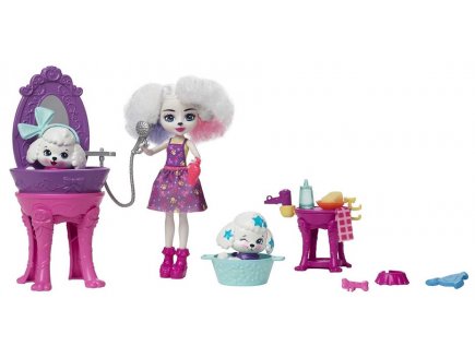 Enchantimals le salon de toilettage - poupee caniche, chiots, accessoires - Mattel - hhc20