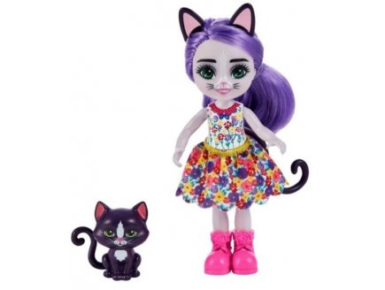 Enchantimals Little Sister : Poupe Cabery Chat 10 cm et Pawla - Figurine Animal, Accessoires - Mattel - HCF98
