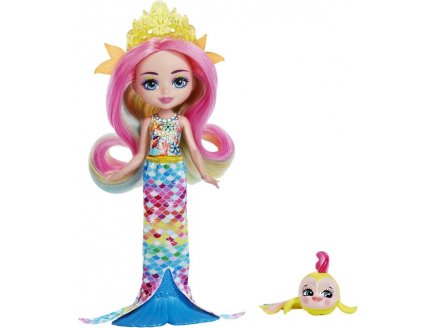 Enchantimals Royaume de l'Ocan : Poupe Radia Poisson Arc en ciel 15 cm et Flo - Figurine Animal, Accessoires - Mattel - HCF68