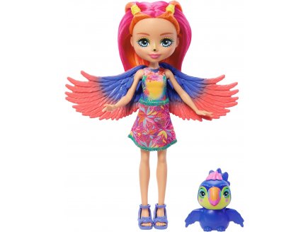 Enchantimals sunshine beach poupee trippi toucan et oiseau canopy - figurine 15 cm - animal - Mattel hrx83