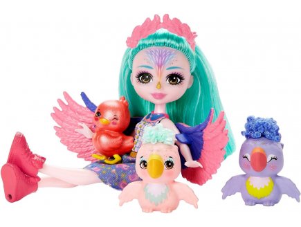 Enchantimals tropic famille de filia oiseau - poupee - 3 oiseaux avec accessoires - figurine 15 cm + animal - Mattel hkn15