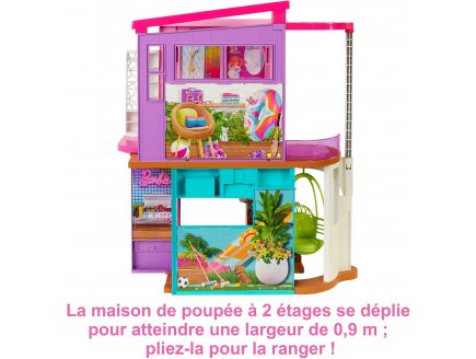 Grande Maison de Vacance Barbie 1m07 a 2 étages et 6 pièces + 30 accessoires - Mattel HCD50