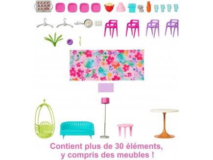 Grande Maison de Vacance Barbie 1m07 a 2 étages et 6 pièces + 30 accessoires - Mattel HCD50