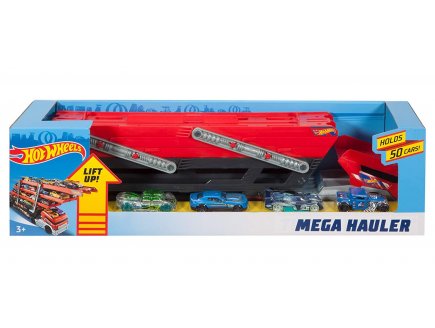 HOT WHEELS MEGA CAMION TRANSPORTEUR 45 CM AVEC 6 PANNEAUX DE STATIONNEMENT + 4 VOITURES - MATTEL - FPM81