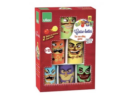 Jeu de massacre 6 Boites Monstre + 2 Balles en mousse - vilac - 3330 - chamboule tout metal