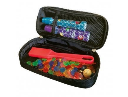 Kit loto bingo 3 en 1 : trousse Mauve + baton magnetique rose + 100 pions - Cartaloto - accessoires jeu, materiel