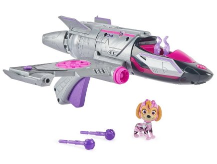 La super Pat patrouille le film : deluxe jet stella son et lumiere - figurine chien - vehicule 2 en 1 - paw patrol the mighty movie