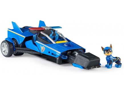 La super Pat patrouille le film : deluxe voiture police chase son et lumiere 38cm - figurine chien - vehicule 2 en 1 - paw patrol the mighty movie