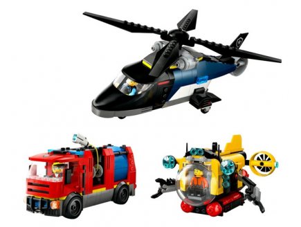 Lego city 60462 helicoptere, camion de pompiers et sous-marin modulable