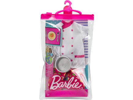 Mattel - HBV64 - Habit Barbie - Accessoire poupe - Tenue Cuisinire : Tablier avec Pantalon + Casserole - Vtement Poupe