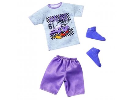 Mattel - HYV13 - Habit Ken - Accessoire poup�e - V�tement - t-shirt gris avec short violet et chaussure