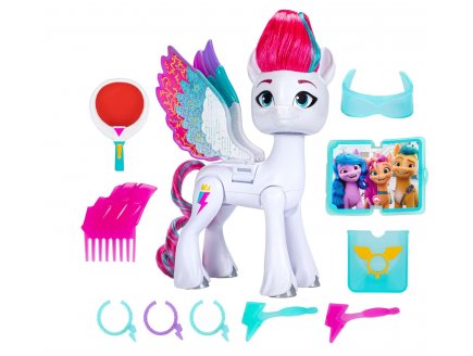 My little pony : Poney blanc Zipp Storm 16 cm ailes magiques + 10 accessoires - Mon Petit Poney - Hasbro F6446