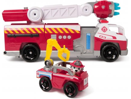 Pat patrouille Marcus + Grand camion de pompier 51 cm avec effet sonore et lumineux et grand échelle + Chien Marcus + Véhicule - Paw Patrol - Spin Master