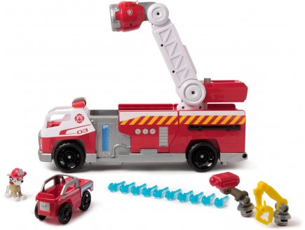 Pat patrouille Marcus + Grand camion de pompier 51 cm avec effet sonore et lumineux et grand échelle + Chien Marcus + Véhicule - Paw Patrol - Spin Master