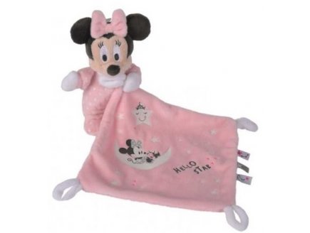 PELUCHE MINNIE AVEC SON MOUCHOIR PHOSPHORESCENTE ROSE 17 CM DISNEY - DOUDOU BRILLE DANS LA NUIT - NICOTOY