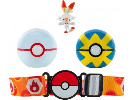 Pokemon clip 'n' go : ceinture du dresseur avec premier ball et rapide ball + figurine flambino - bandai