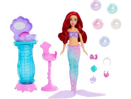Poup�e Ariel la petite sir�ne + coiffeuse de perle et 5 surprises - Poup�e mannequin - Disney Princess - Mattel - JBF86